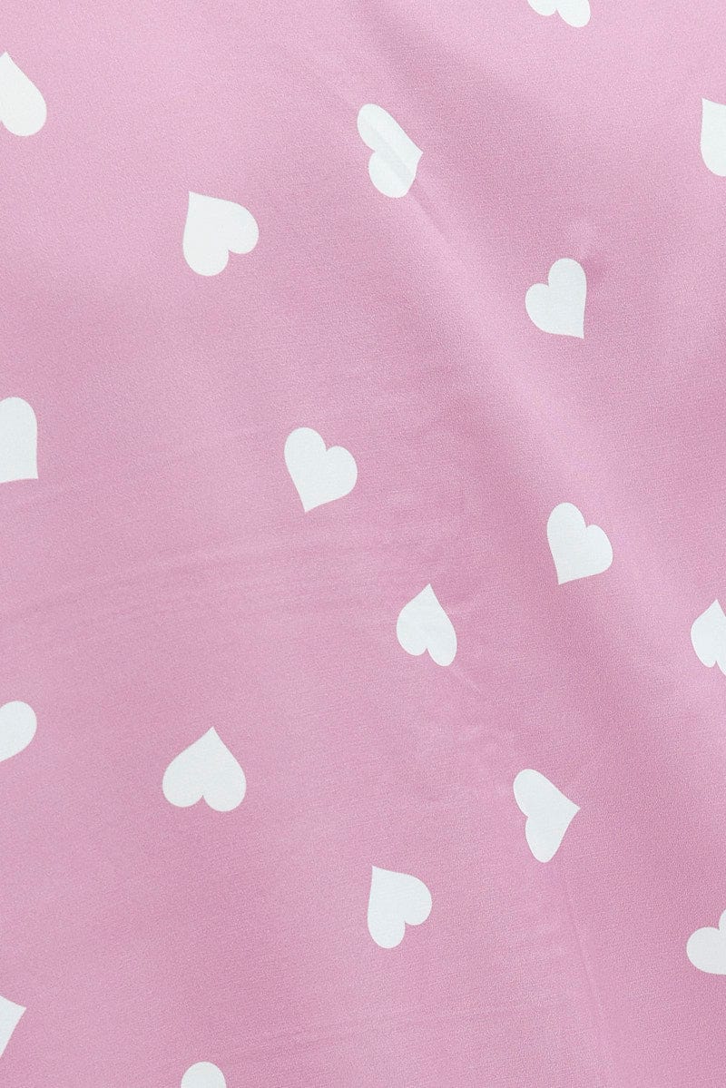 Pink Polka Dot Pink Satin Hearts Contrast Piping Pyjama Set for Ally Fashion
