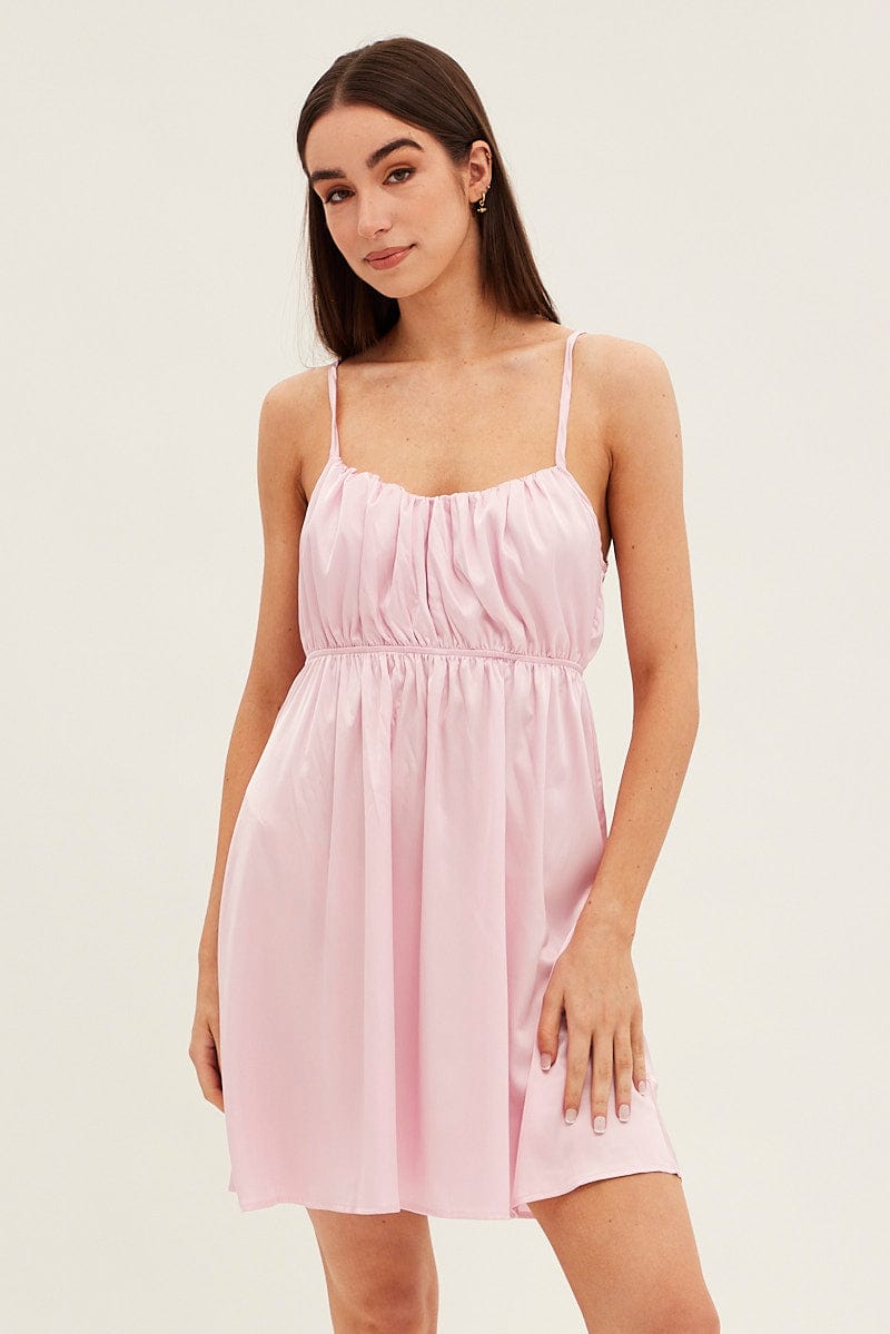 Pink Nightie Sleeveless Scoop Necksatin Slip Dress for Ally Fashion