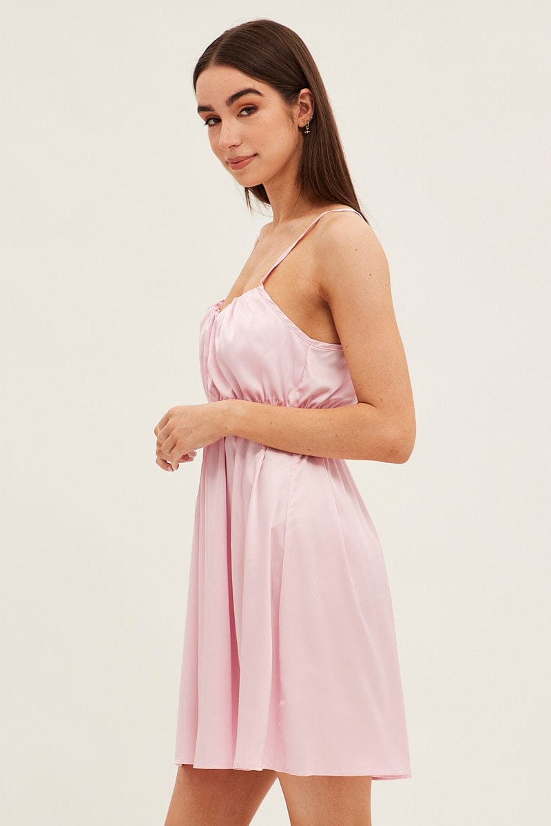 Pink Nightie Sleeveless Scoop Necksatin Slip Dress for Ally Fashion