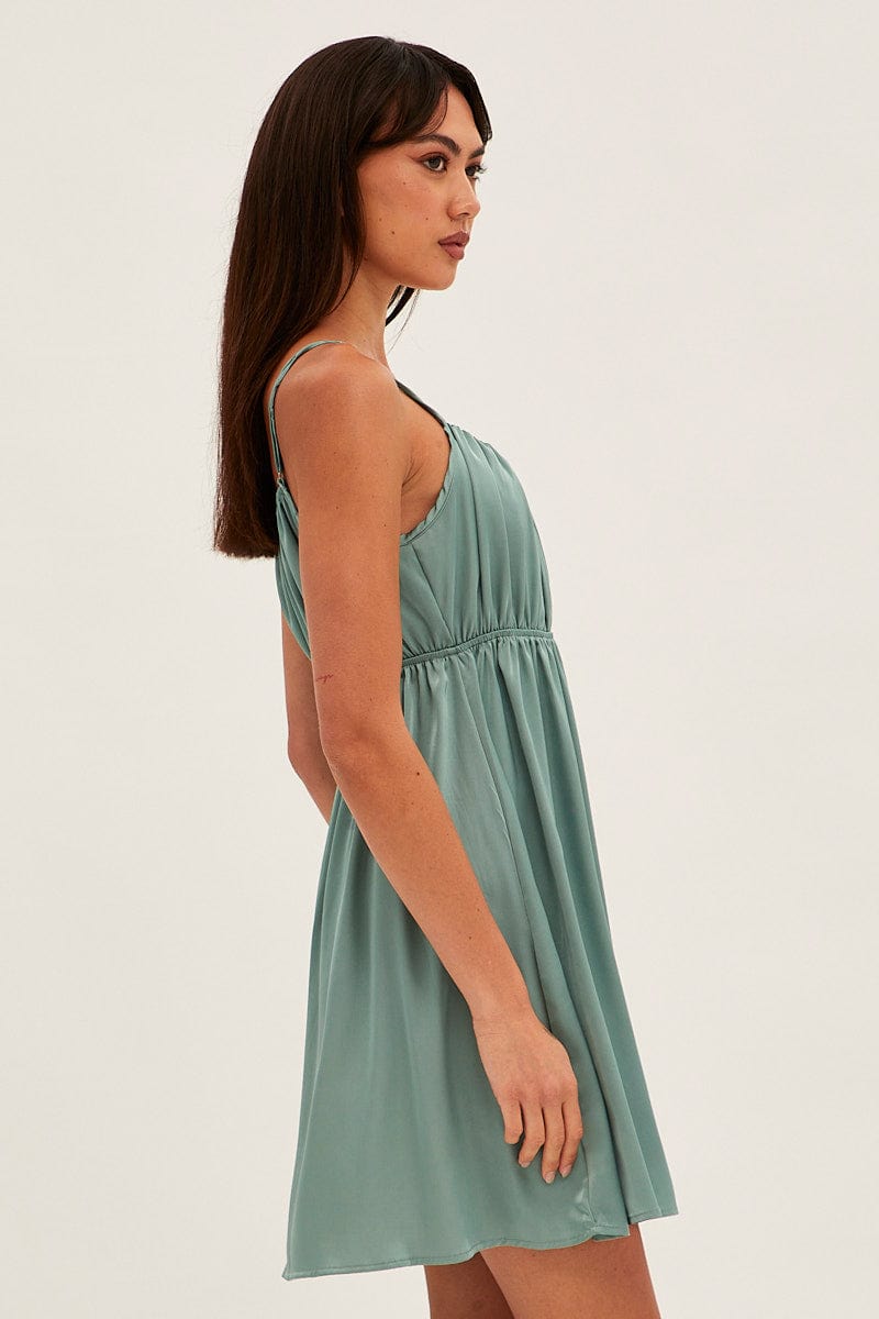 Green Nightie Sleeveless Scoop Necksatin Slip Dress for Ally Fashion