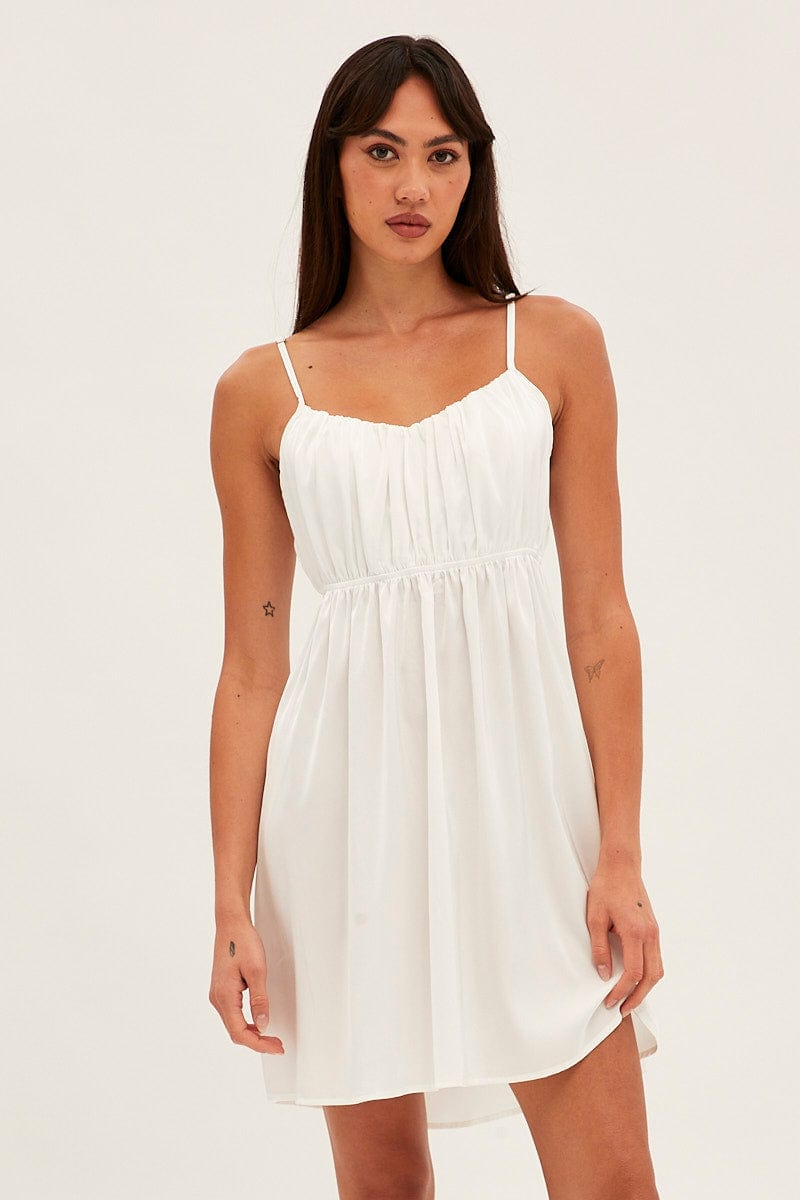 White Nightie Sleeveless Scoop Necksatin Slip Dress for Ally Fashion