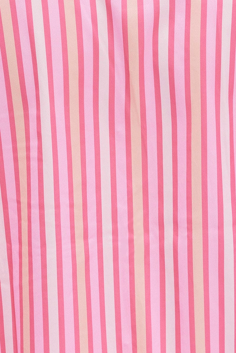 Pink Stripe Stripe PJ Satin Contrast Piping Pyjama Set for Ally Fashion