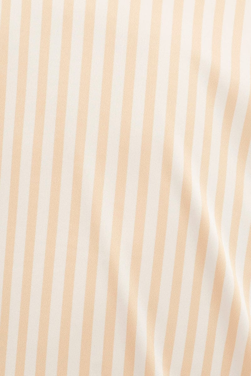 Brown Stripe Pyjamas Set Short Sleeve Collared Shorts Satin for Ally Fashion
