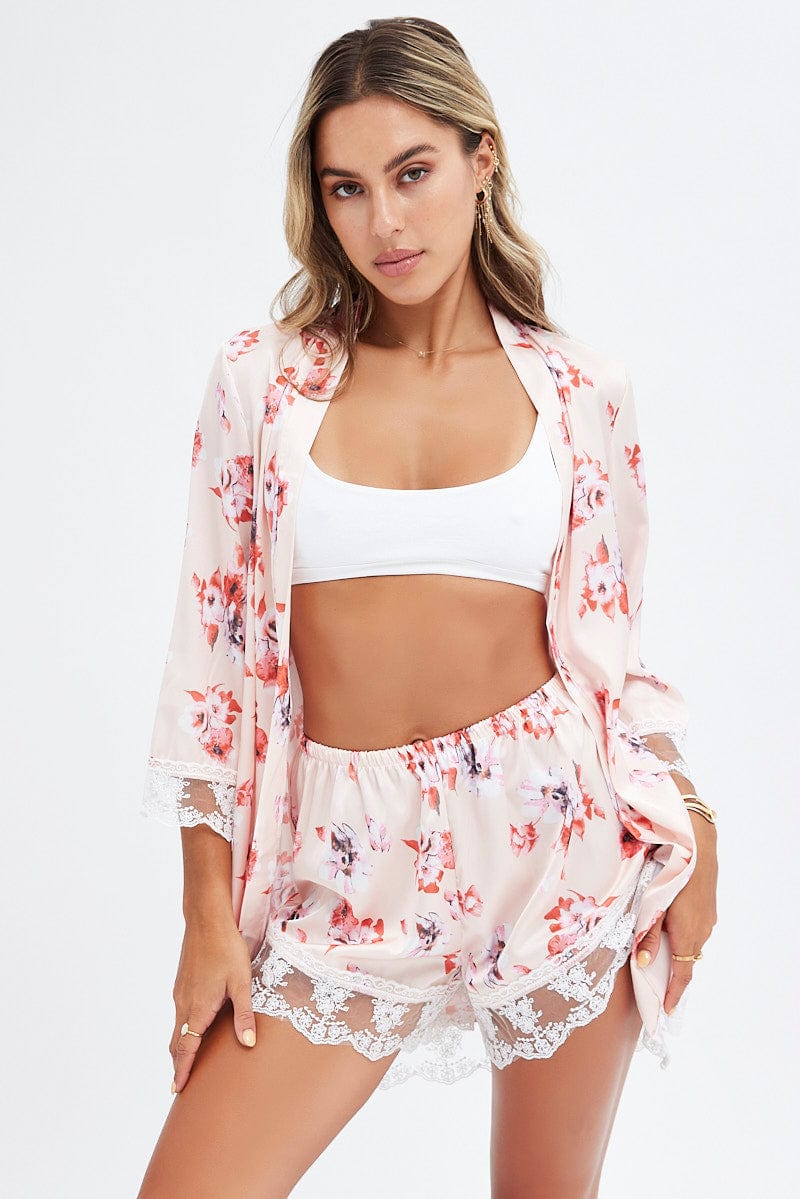 Pink Print Print Satin Pajamas Set for Ally Fashion