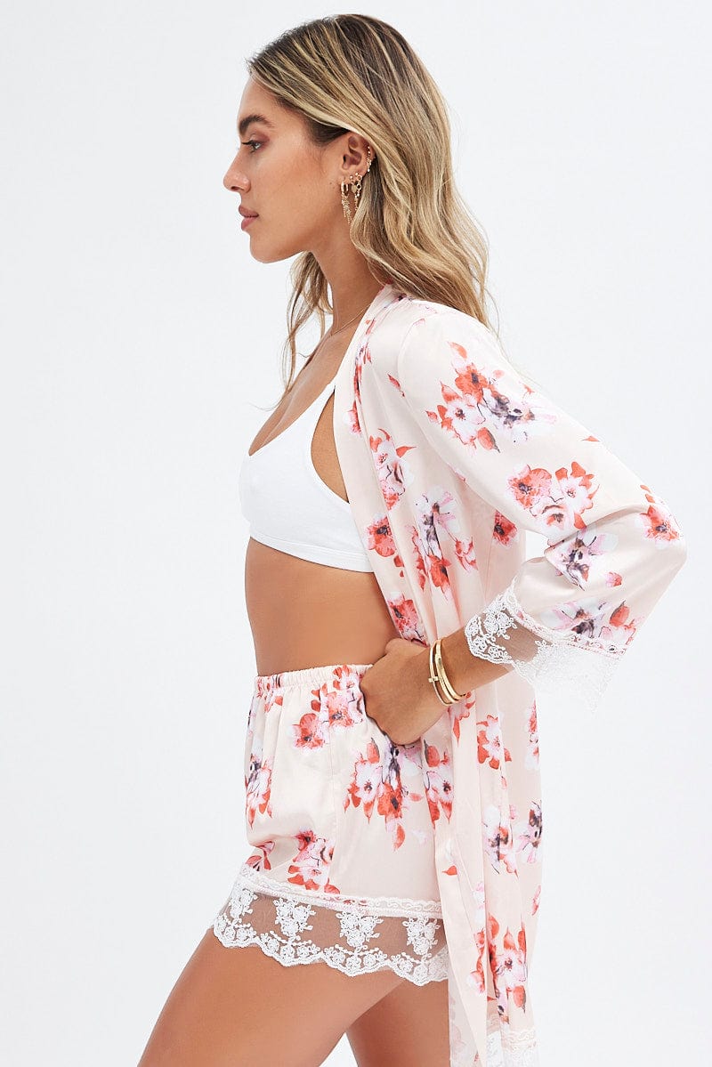 Pink Print Print Satin Pajamas Set for Ally Fashion