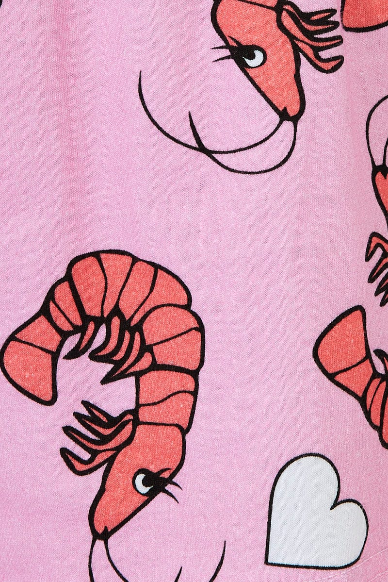 Pink Print Graphic Pyjama Set Novelty Christmas Prawn PJ Set for Ally Fashion