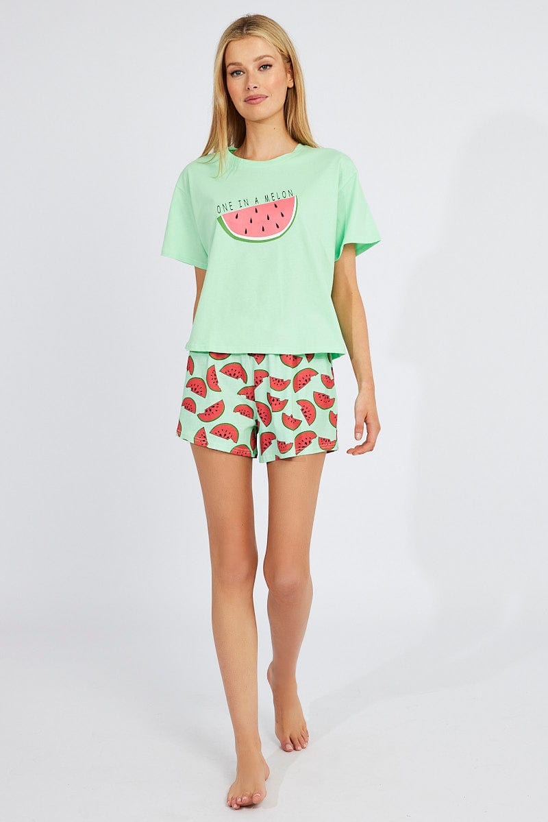 Green Print Melon Pyjama Set Graphic PJ for Ally Fashion