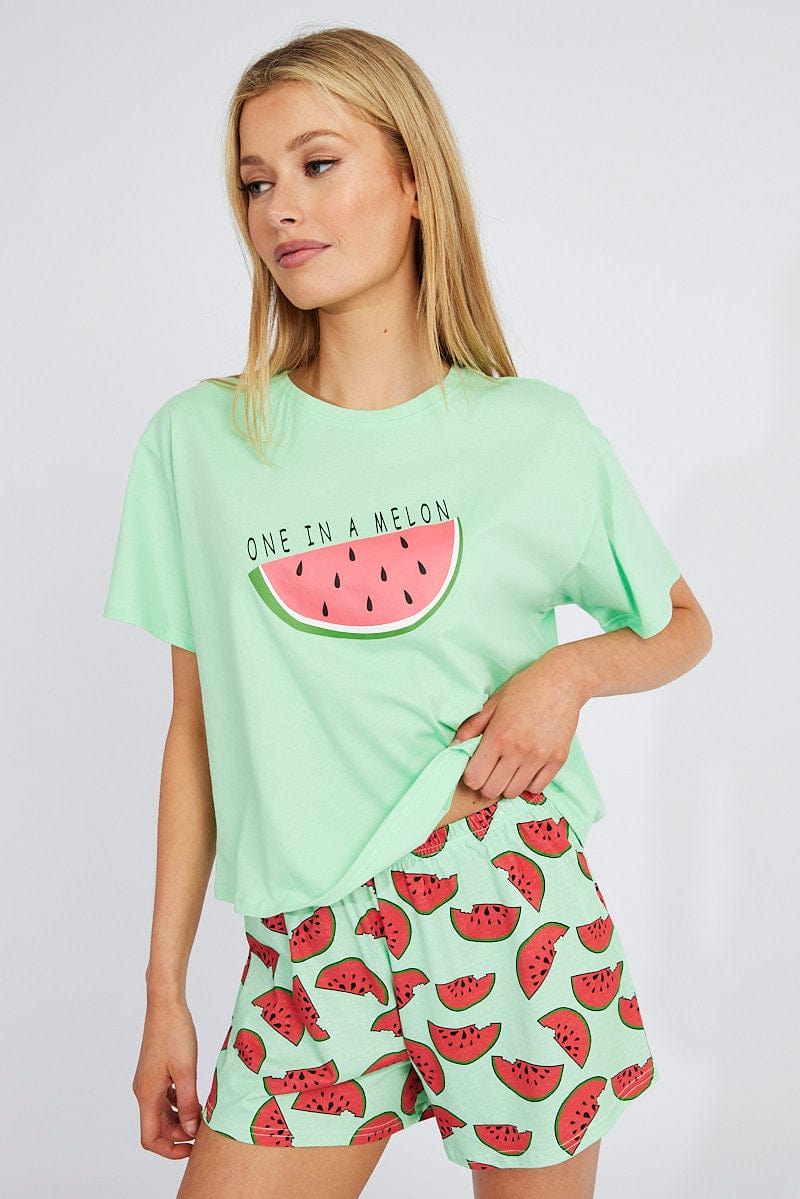 Green Print Melon Pyjama Set Graphic PJ for Ally Fashion