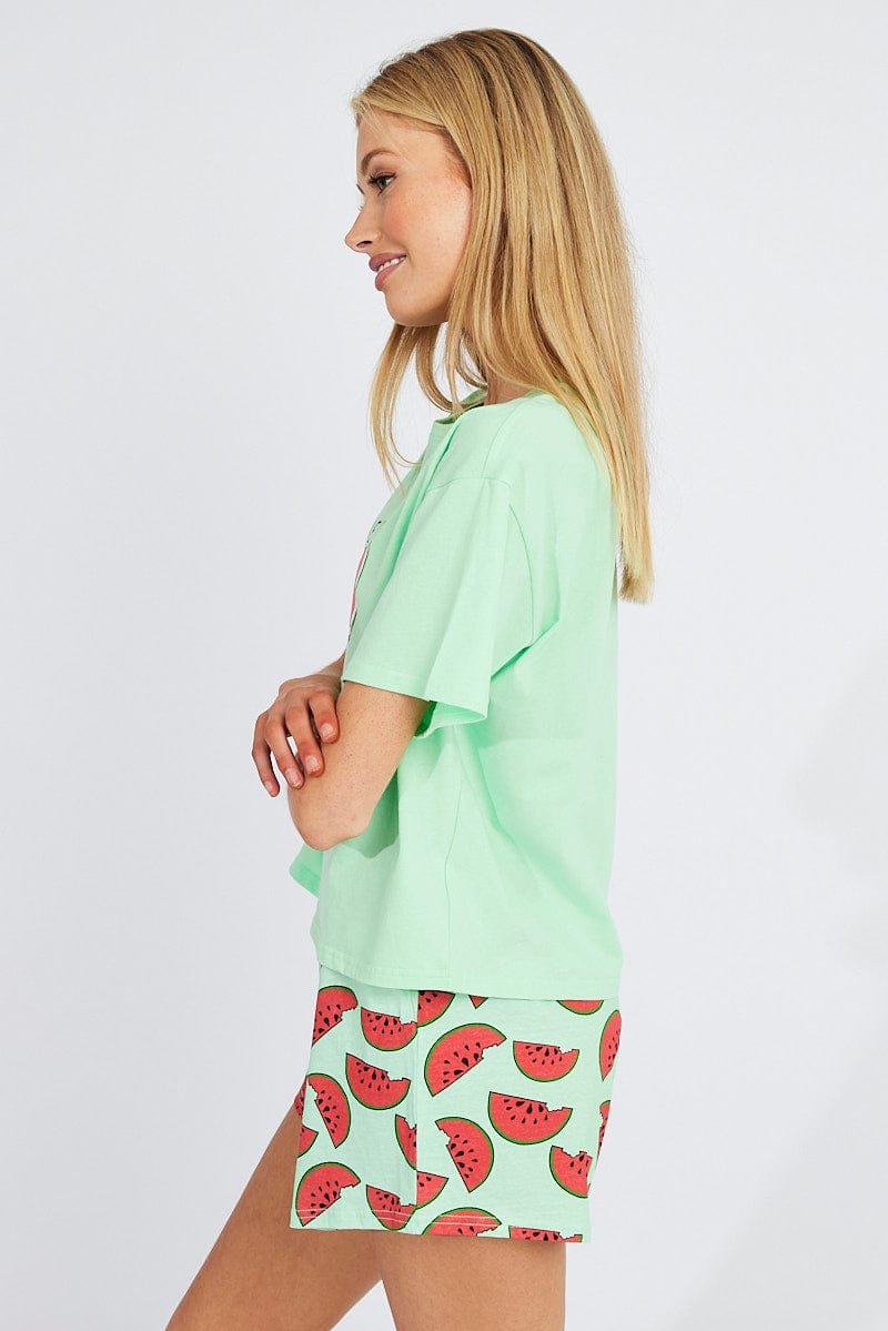 Green Print Melon Pyjama Set Graphic PJ for Ally Fashion