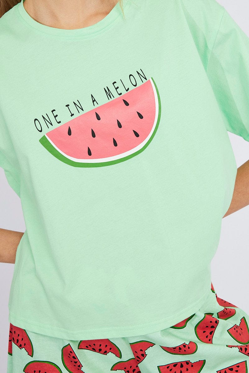 Green Print Melon Pyjama Set Graphic PJ for Ally Fashion