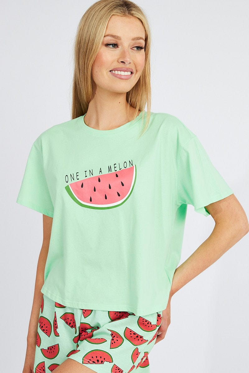 Green Print Melon Pyjama Set Graphic PJ for Ally Fashion