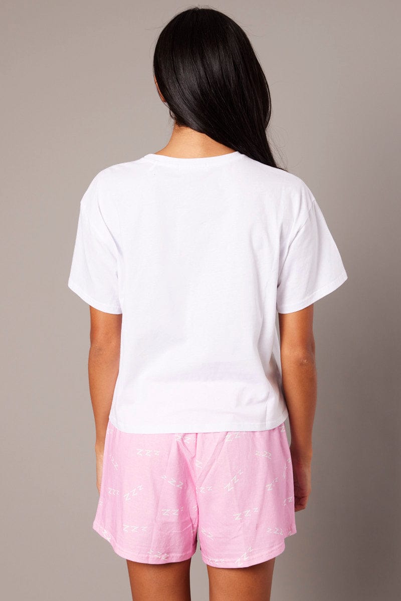 Pink Print Pyjama SetVarsity  Glitter Graphic Jersey Pj for Ally Fashion