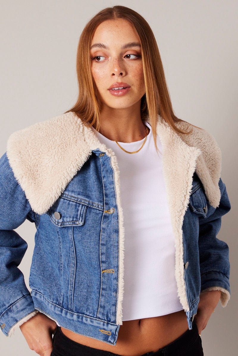 Fur Lined Oversized Jean Jacket With Fur Women Fleece Lined Denim