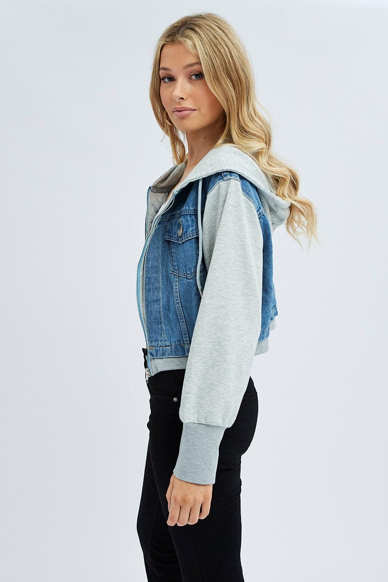 Blue Jacket Long Sleeve Hooded for Ally Fashion