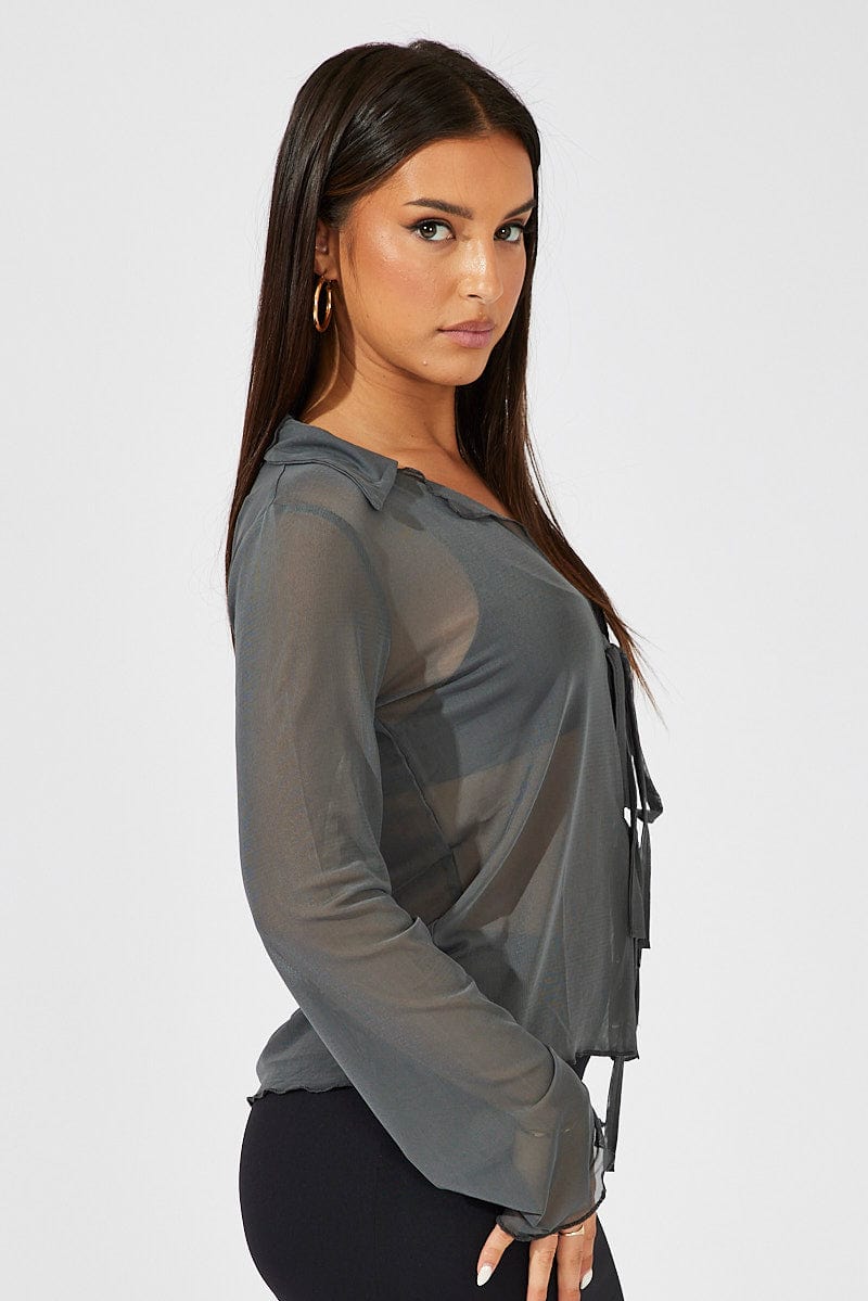 Grey Mesh Cardigan Long Sleeve for Ally Fashion