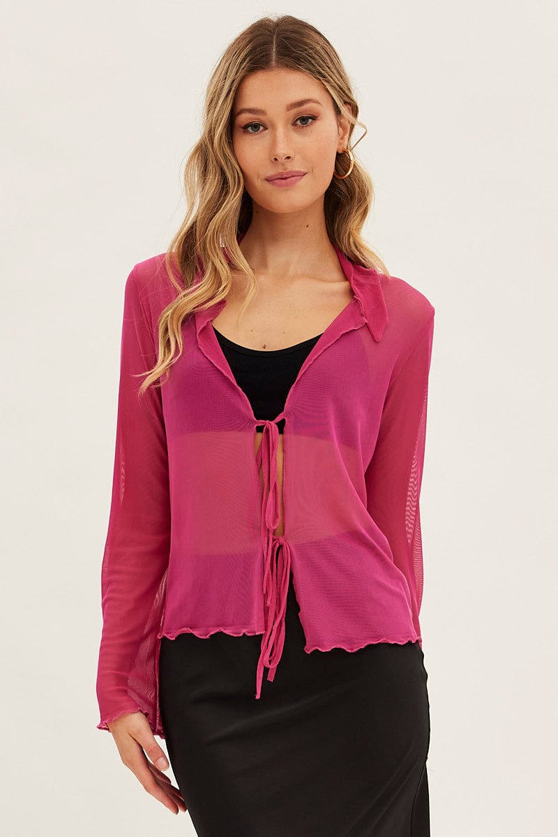 Pink Mesh Cardigan Long Sleeve for Ally Fashion
