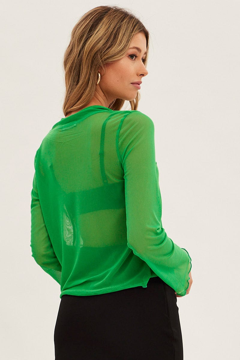 Green Mesh Cardigan Long Sleeve for Ally Fashion