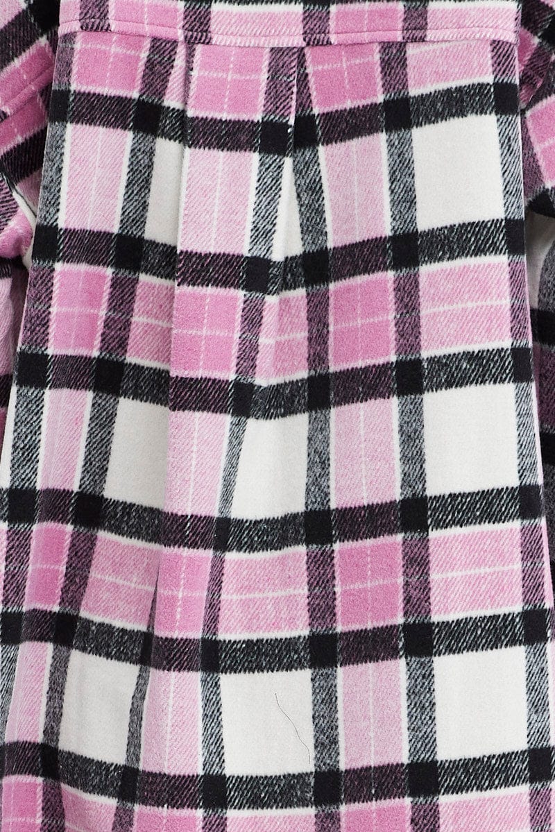 Pink Check Check Long Shacket Long Sleeve for Ally Fashion