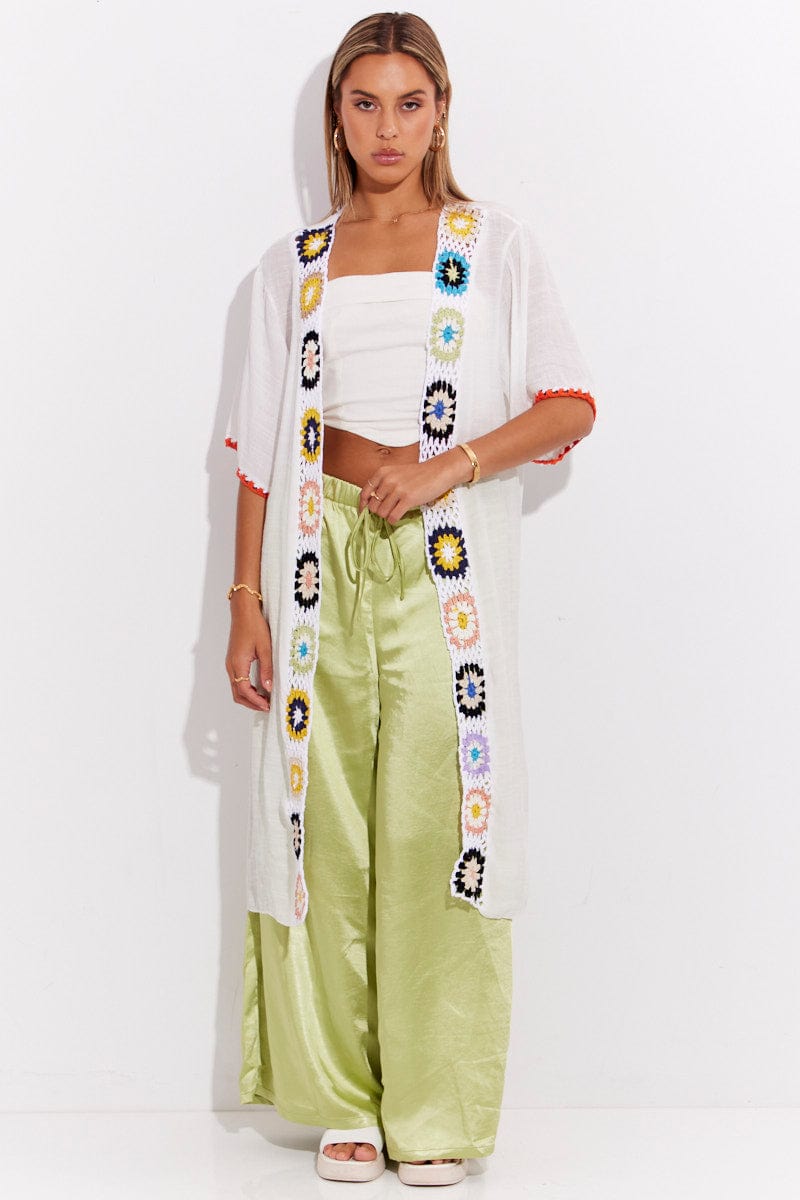 White Short Sleeve Kimono Embroidered for Ally Fashion