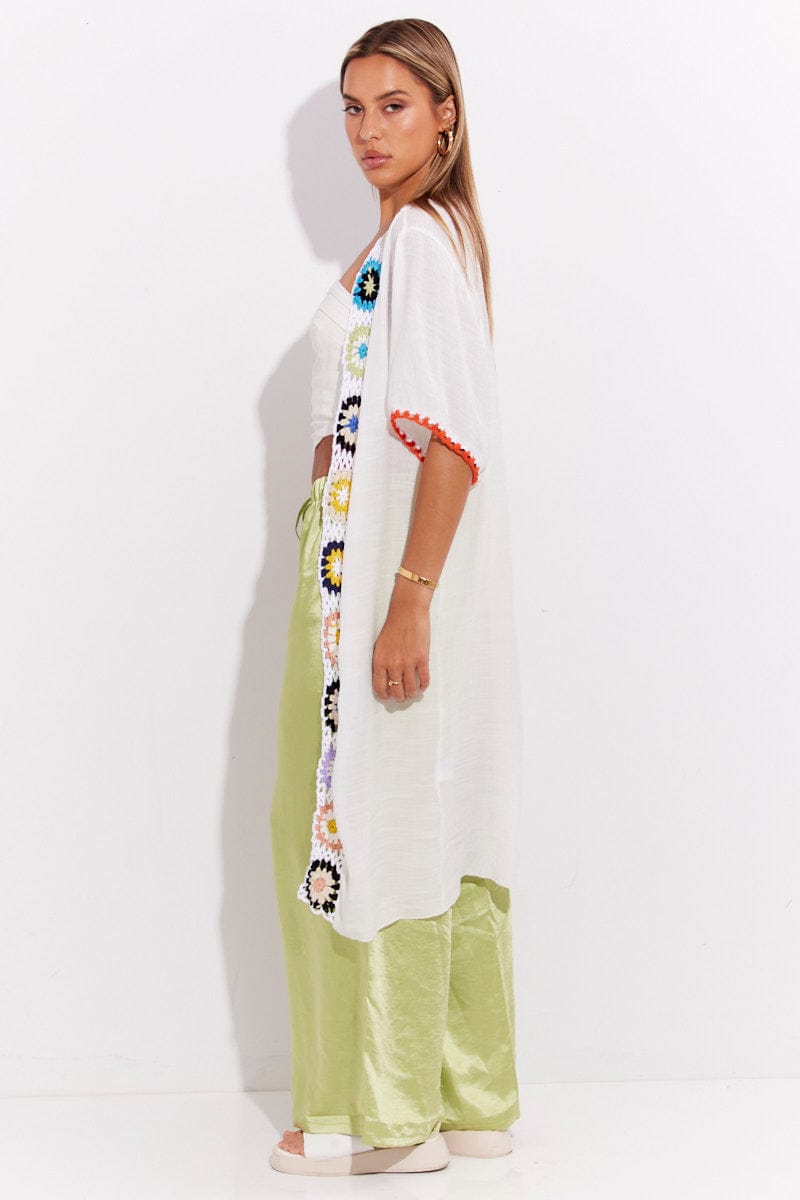 White Short Sleeve Kimono Embroidered for Ally Fashion