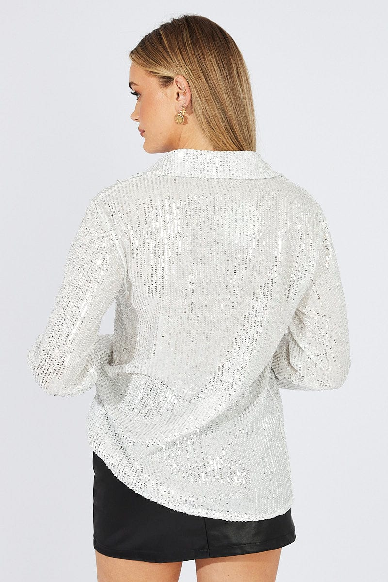 Metallic Shacket Long Sleeve Sequins | Ally Fashion