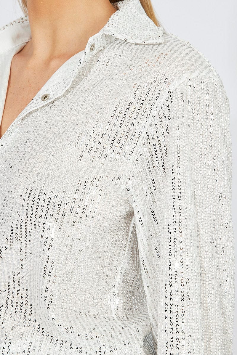 Metallic Shacket Long Sleeve Sequins | Ally Fashion