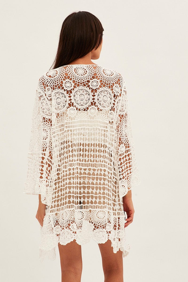 White Crochet Cardigan Long Sleeve Relaxed for Ally Fashion