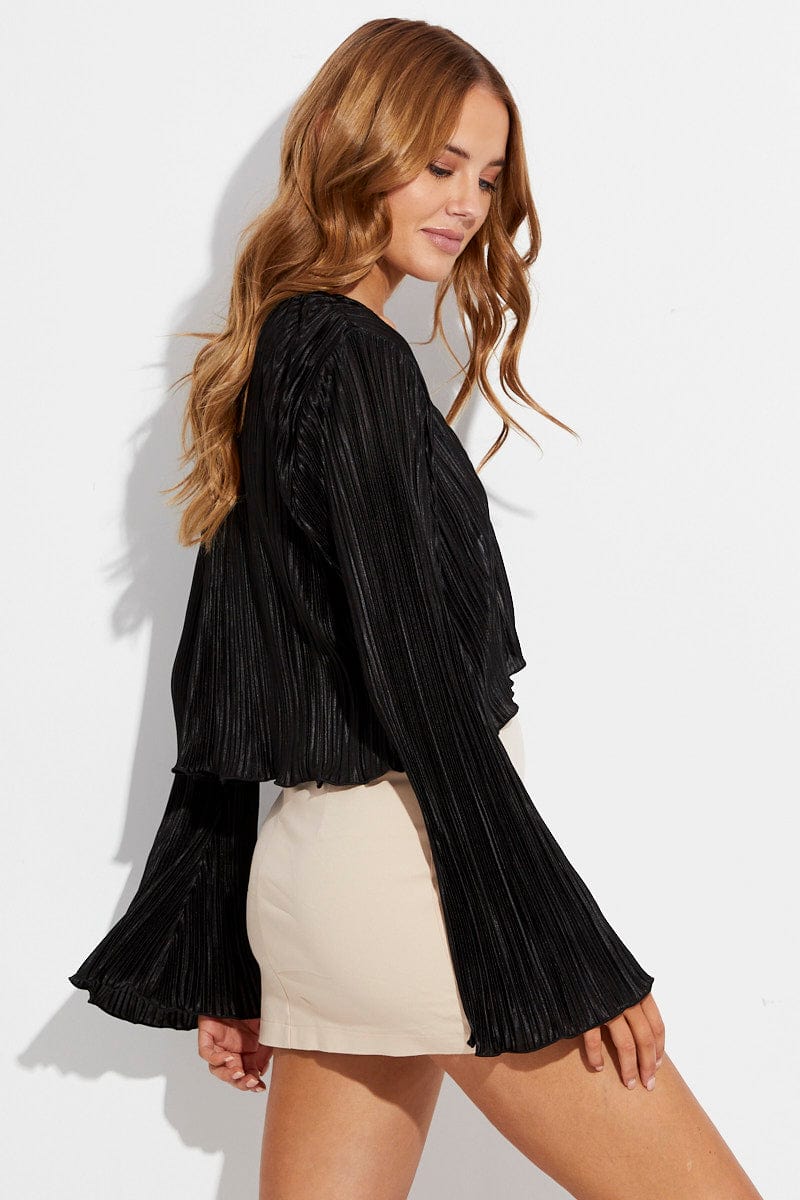 Black Jacket Long Sleeve V Neck With Chain Details for Ally Fashion