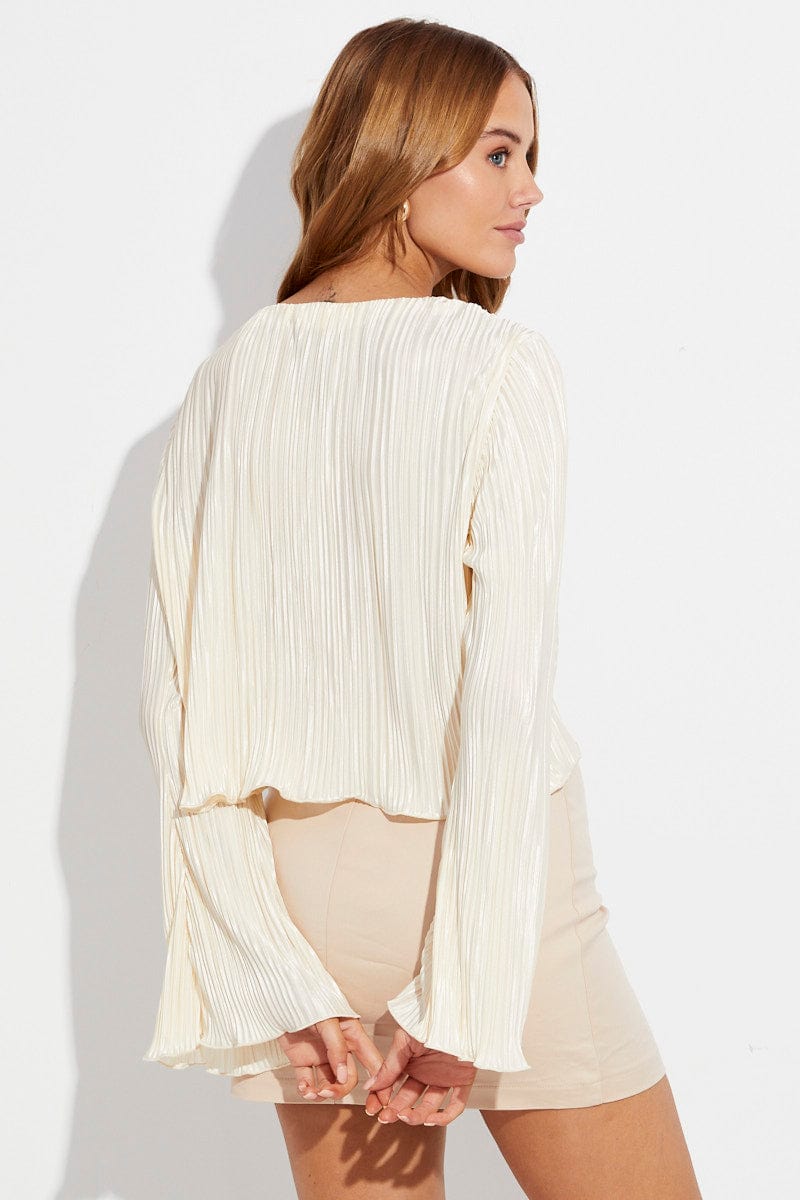 White Jacket Long Sleeve V Neck With Chain Details for Ally Fashion