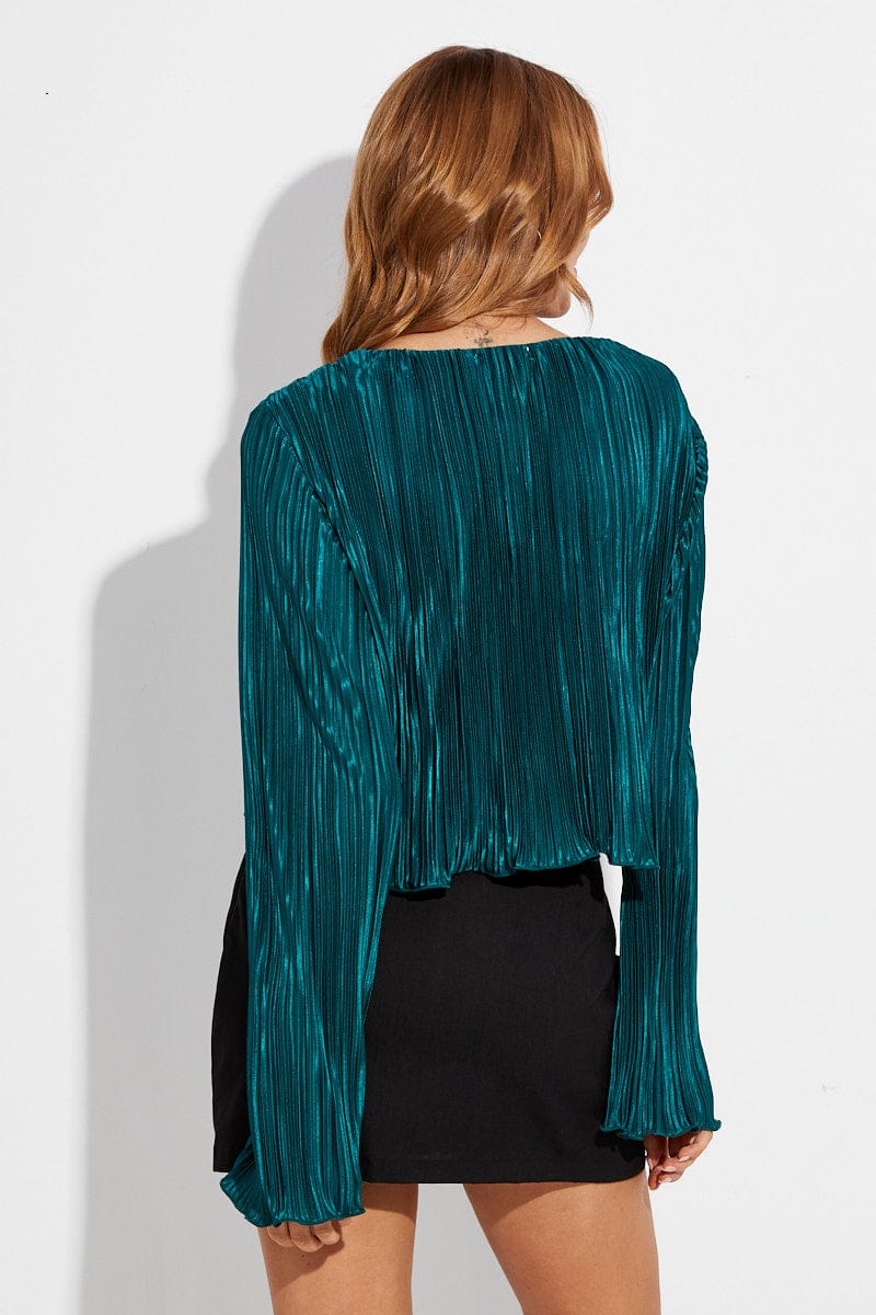 Green Jacket Long Sleeve V Neck With Chain Details for Ally Fashion