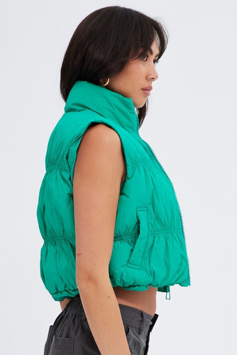 Green Zip Puffer Bomber Vest for Ally Fashion