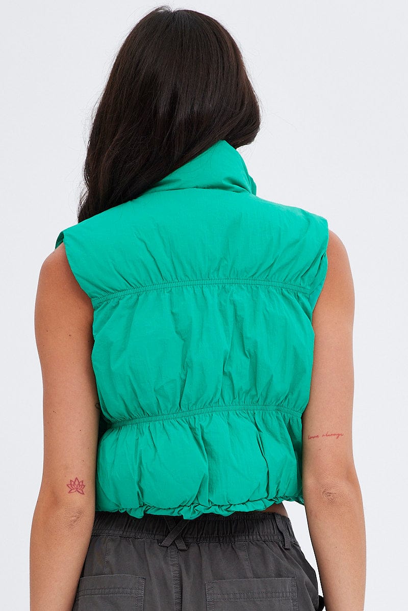 Green Zip Puffer Bomber Vest for Ally Fashion