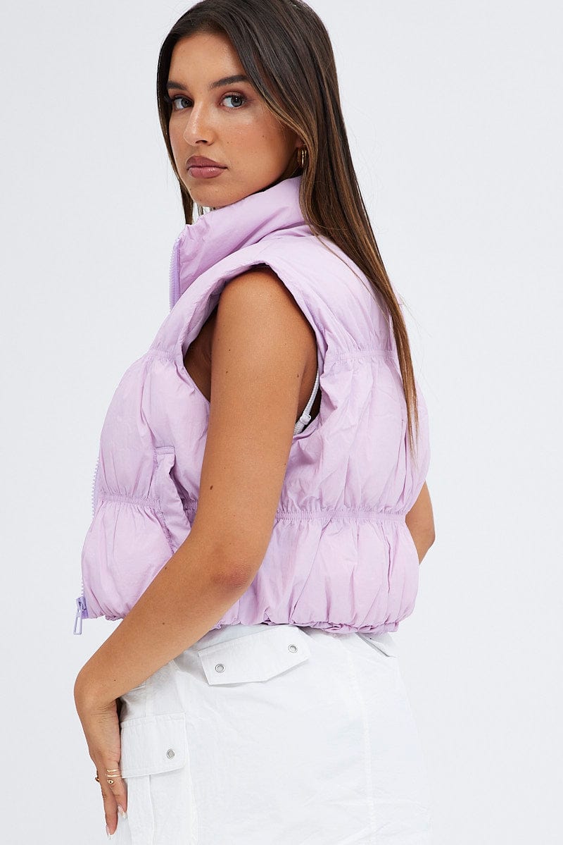 Purple Zip Puffer Bomber Vest for Ally Fashion