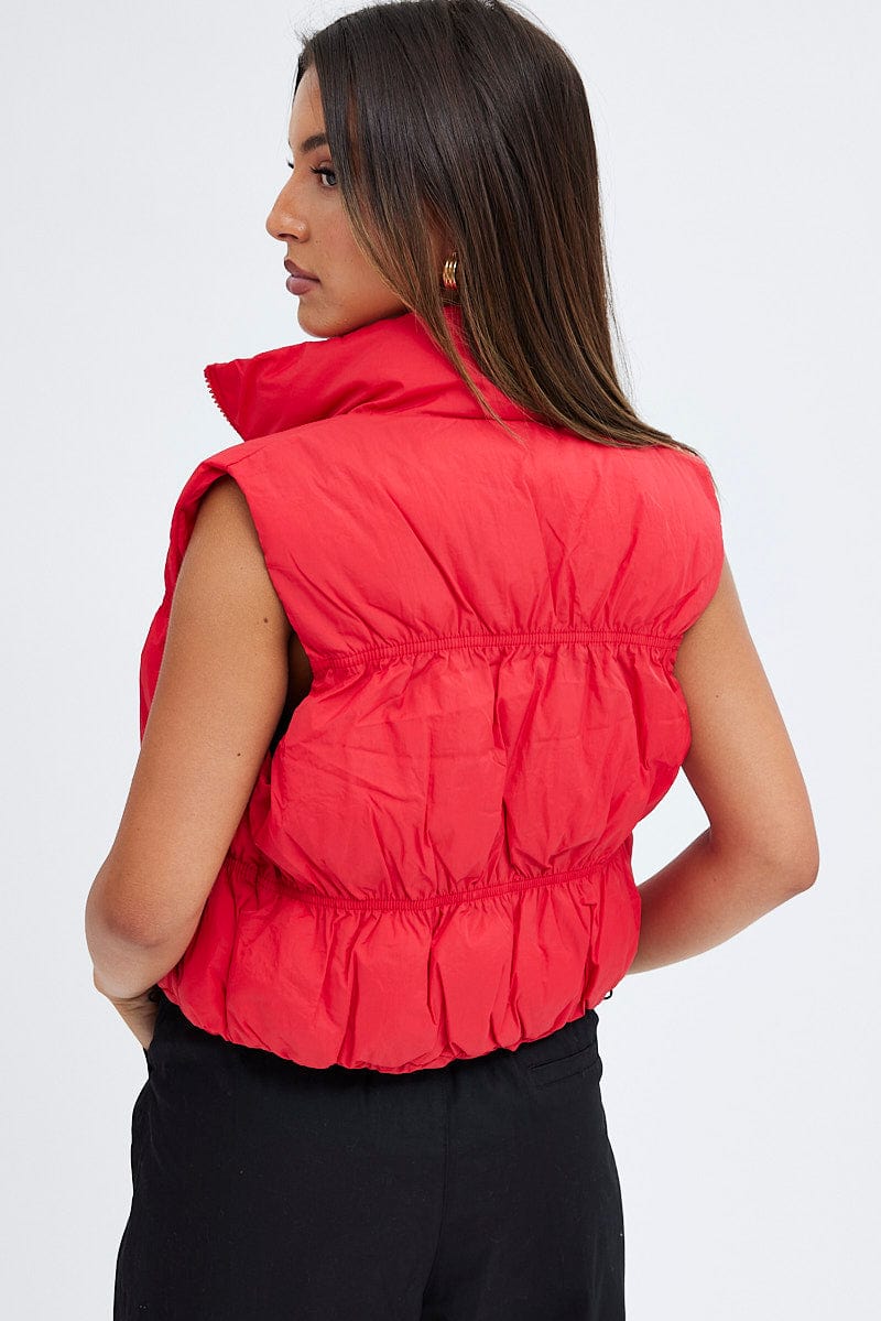 Red Zip Puffer Bomber Vest for Ally Fashion