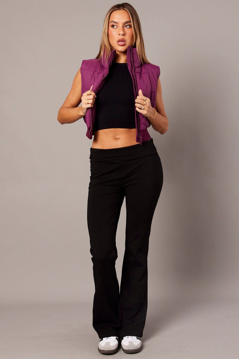 Purple Short Puffer Jacket Sleeveless with Pockets for Ally Fashion