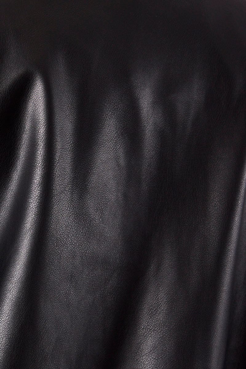 Black Faux Leather Oversized Jacket for Ally Fashion