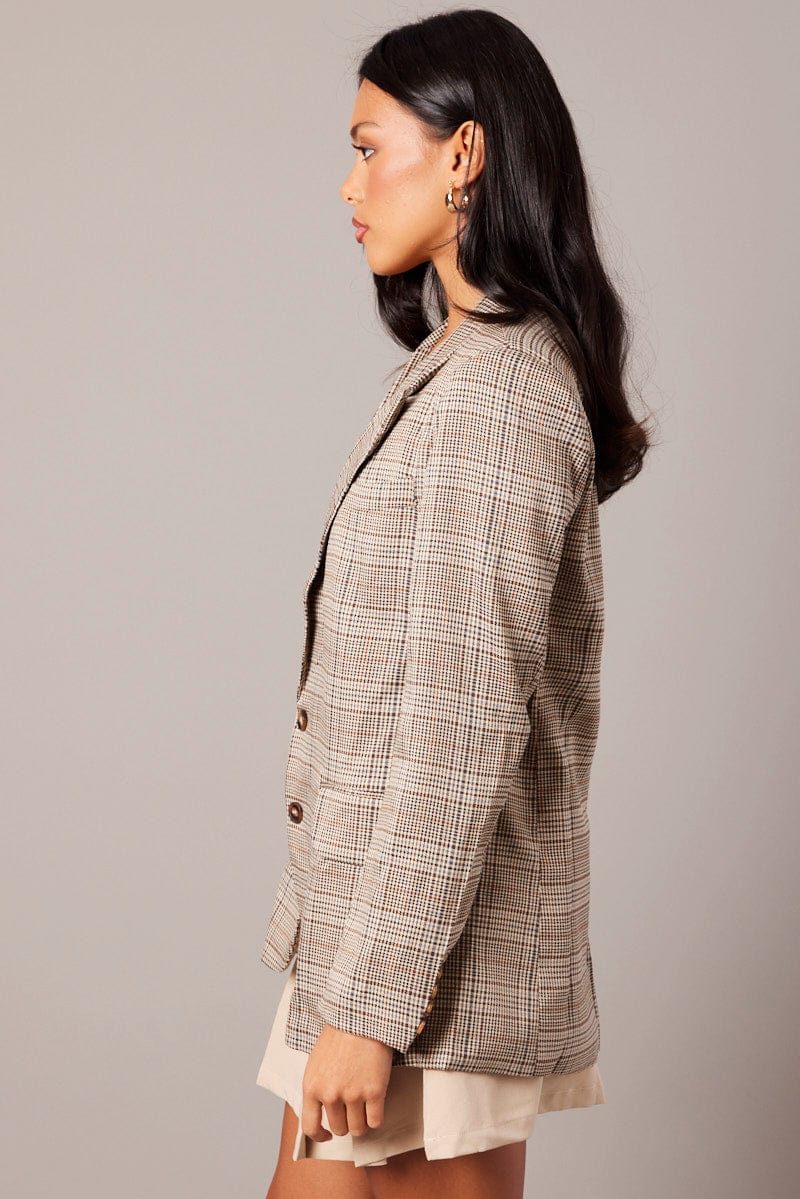 Brown Check Blazer for Ally Fashion