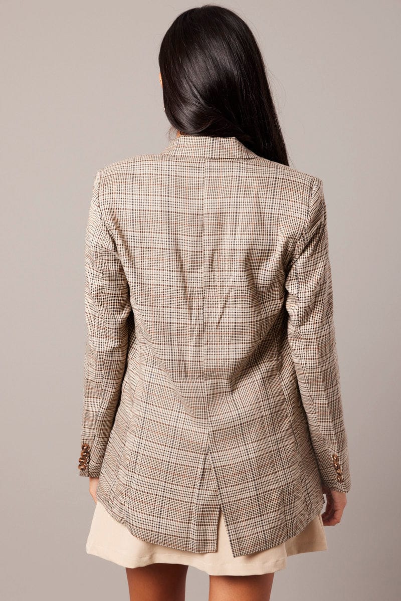 Brown Check Blazer for Ally Fashion