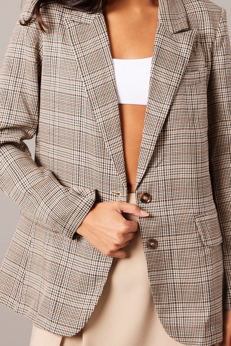 Brown Check Blazer for Ally Fashion