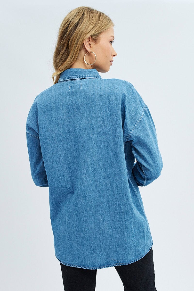 Blue Demin Shacket Long Sleeve for Ally Fashion