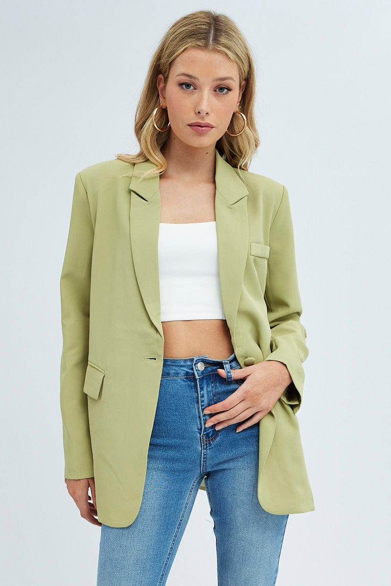 Women’s Green Oversized Single Breasted Blazer | Ally Fashion