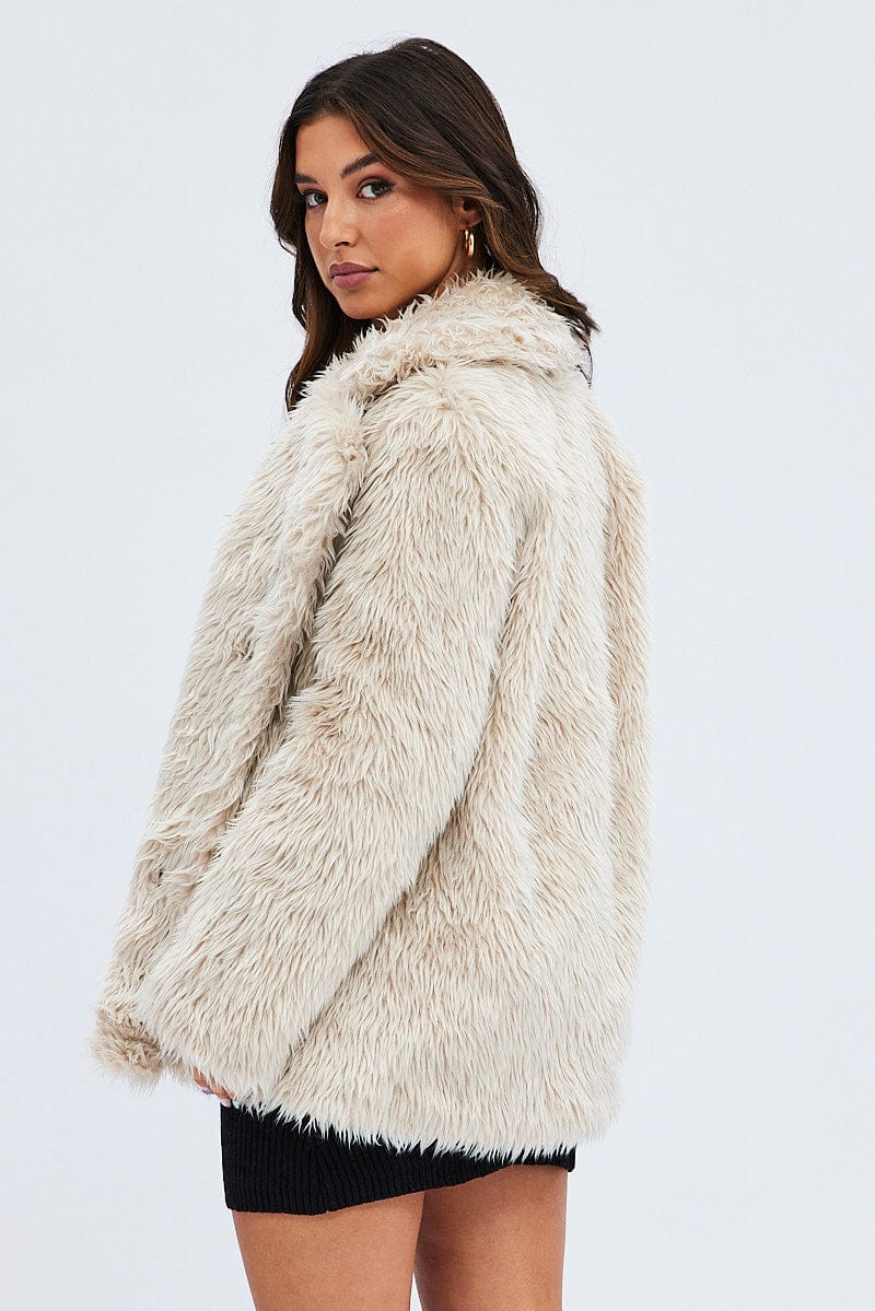 Camel faux hotsell fur jacket