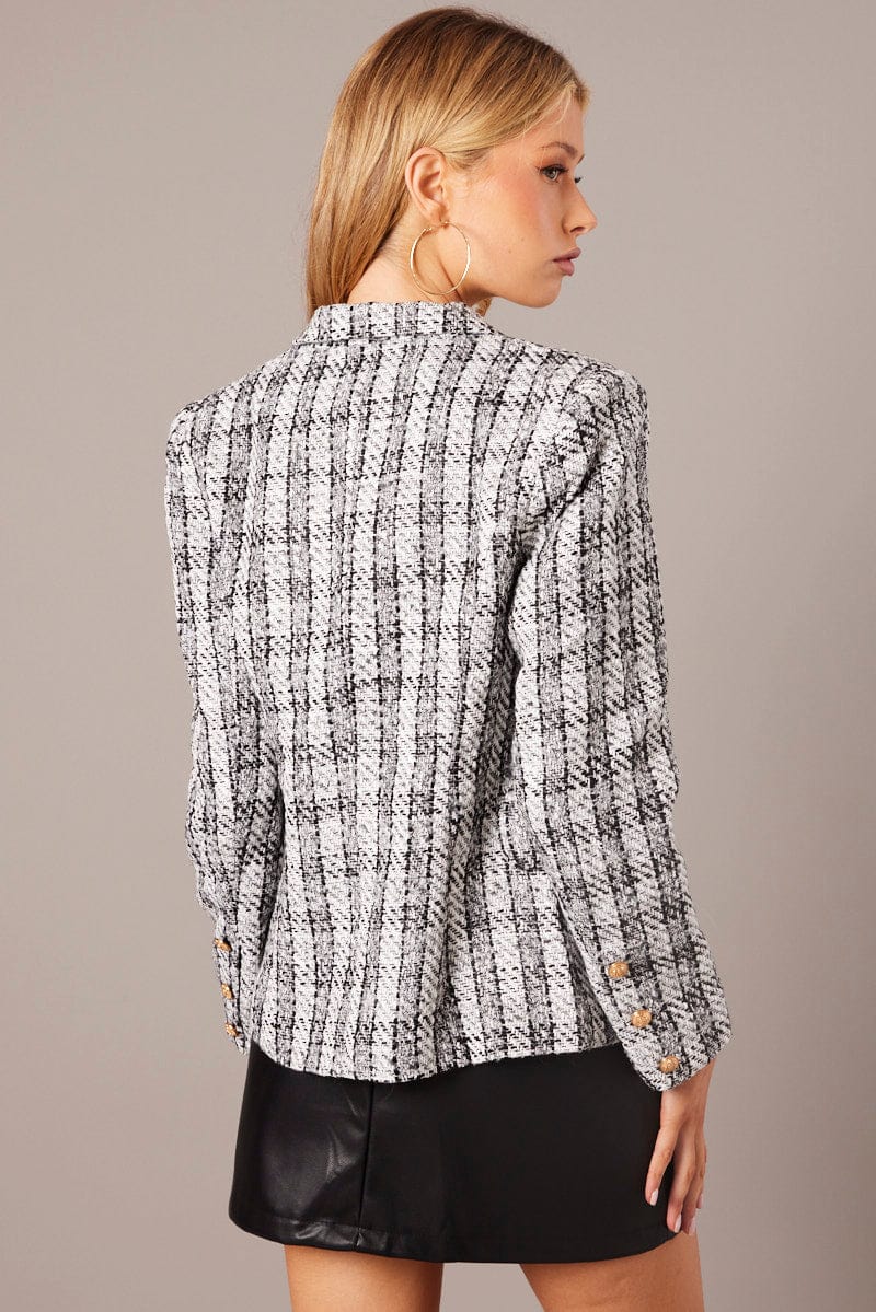 Black Check Blazer Long Sleeve Ally Fashion