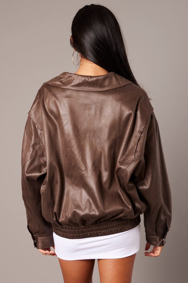 Brown Jacket Zip Long Sleeve for Ally Fashion