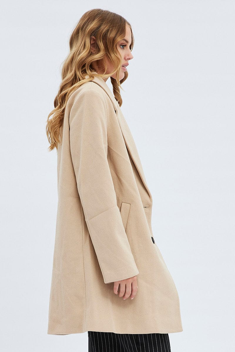 Camel Coat Longline Collared Long Sleeve Ally Fashion