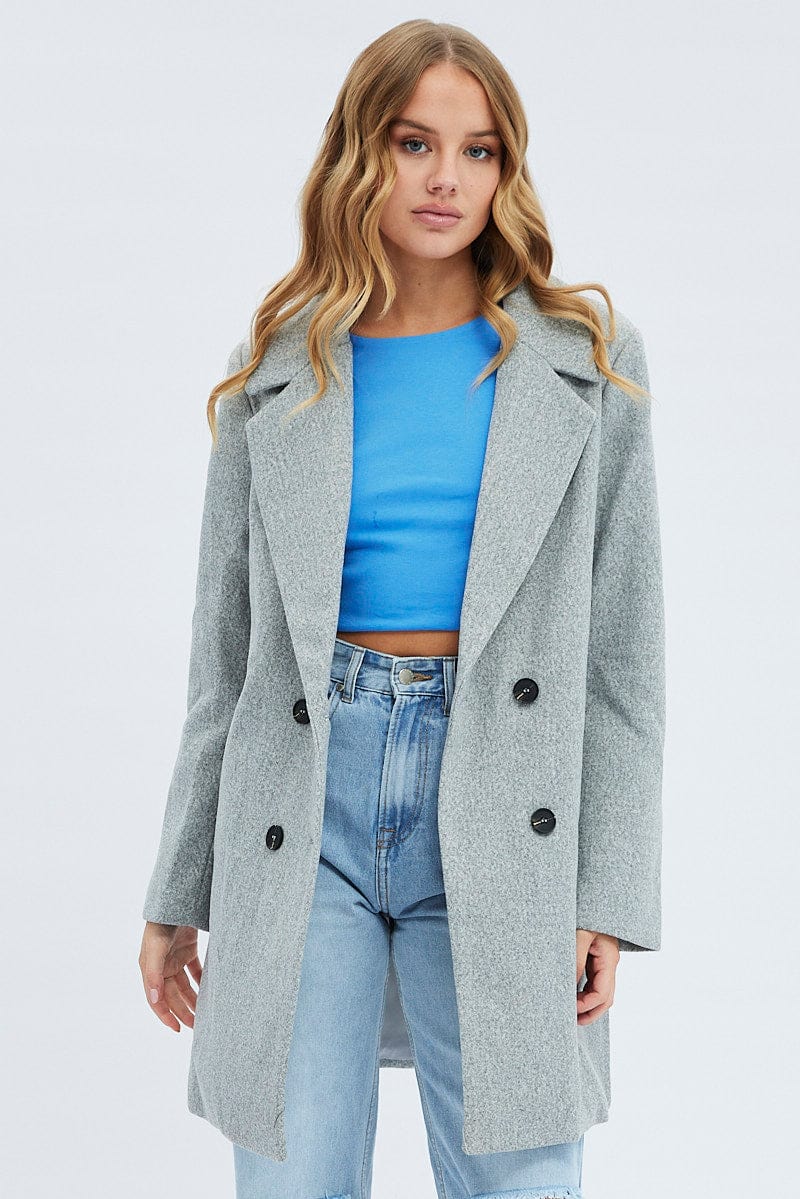 Grey Coat Longline Collared Long Sleeve for Ally Fashion