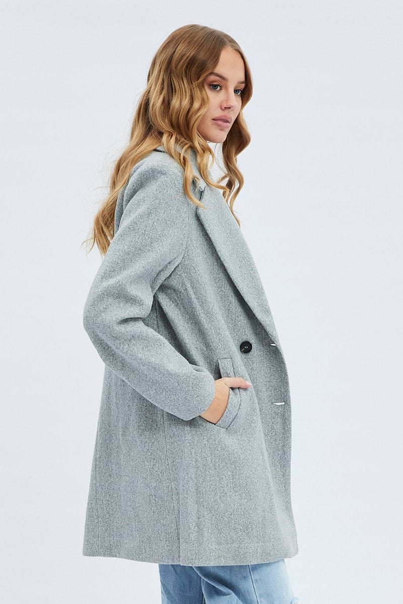 Grey Coat Longline Collared Long Sleeve for Ally Fashion