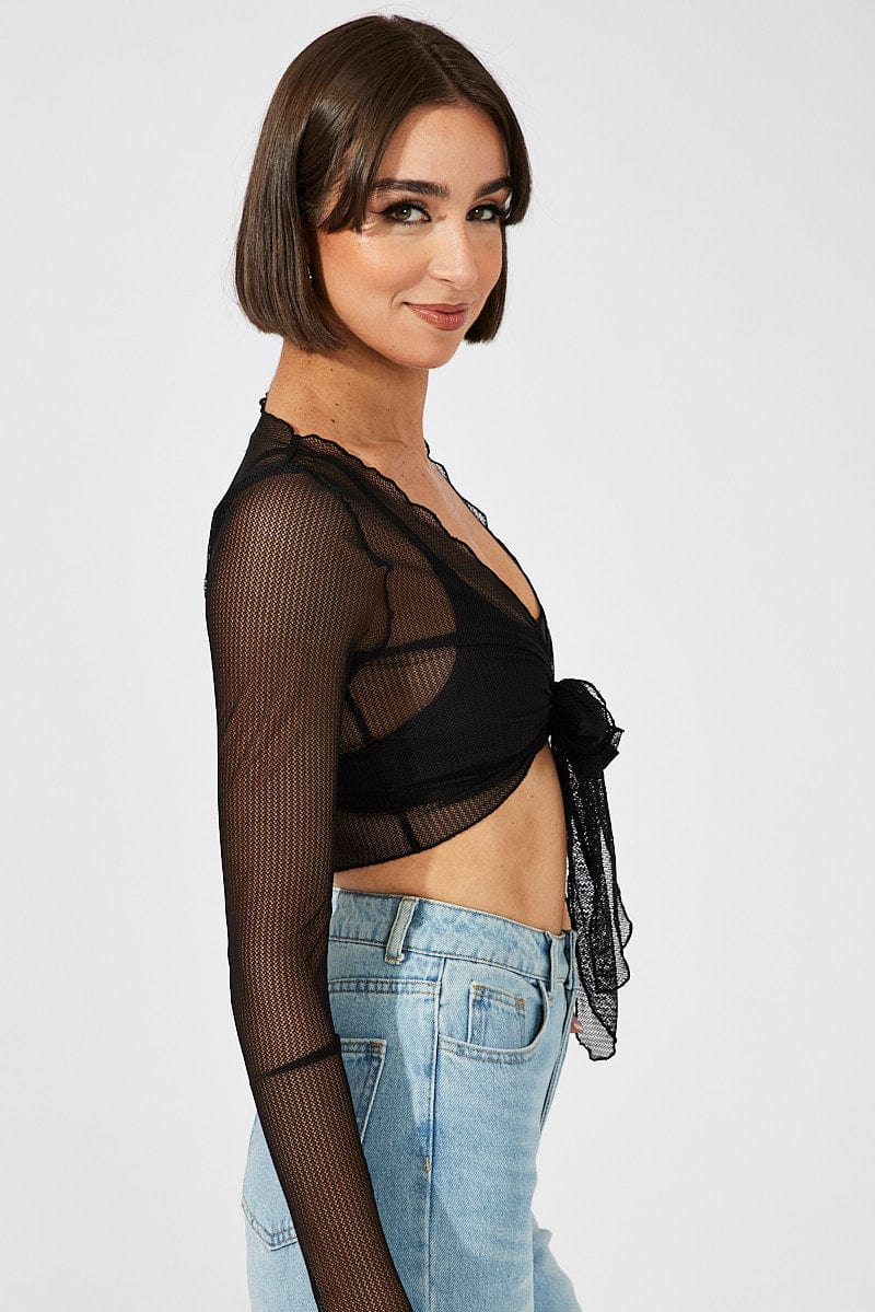 Black Bolero Long Sleeve V Neck for Ally Fashion