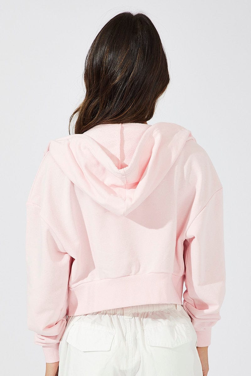 Pink Hoodie Zip Long Sleeve for Ally Fashion