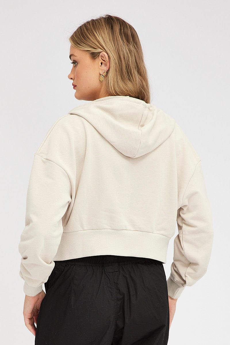 Beige Hoodie Zip Long Sleeve for Ally Fashion